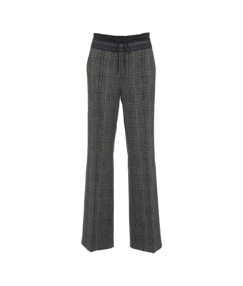 Pantaloni gamba larga in glen check 'Ava' #grigio