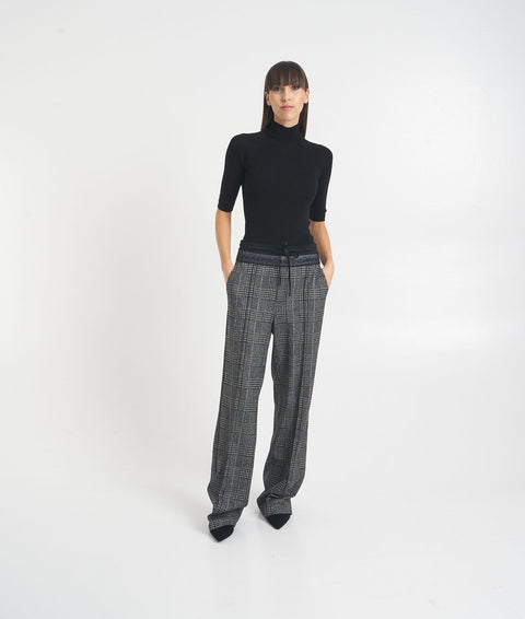 Pantaloni gamba larga in glen check 'Ava' #grigio