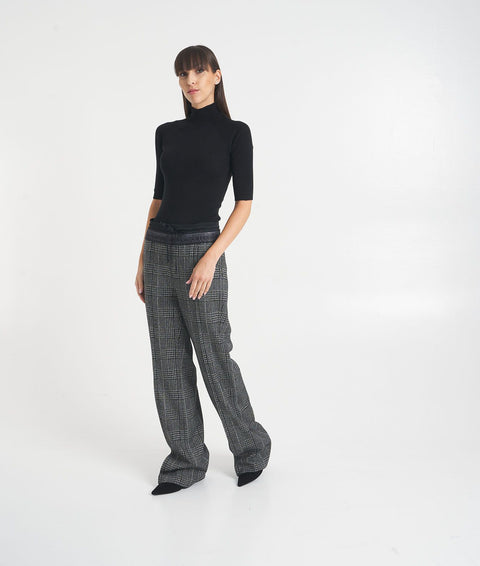 Pantaloni gamba larga in glen check 'Ava' #grigio