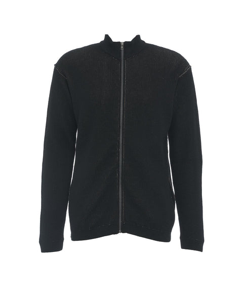 Cardigan a costine con zip #nero