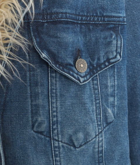 Giacca jeans con collo di pelliccia #blu