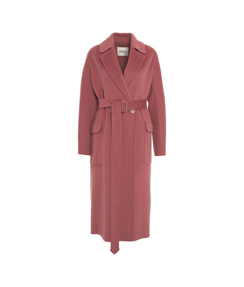 Cappotto doppiopetto in misto lana con cintura #rosa