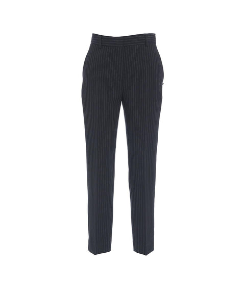 Pantaloni cropped con gessato #blu