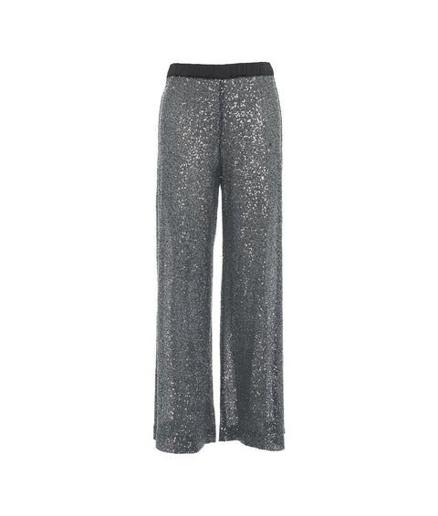 Pantaloni palazzo con paillettes #argento