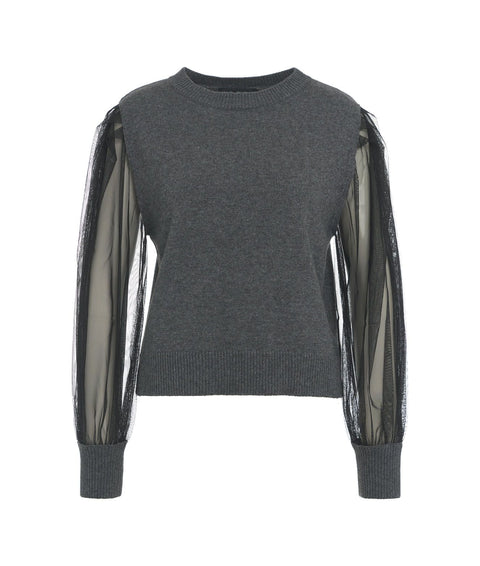 Maglione con tulle #grigio