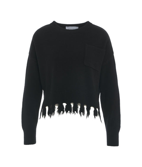 Knit pullover con frange #nero