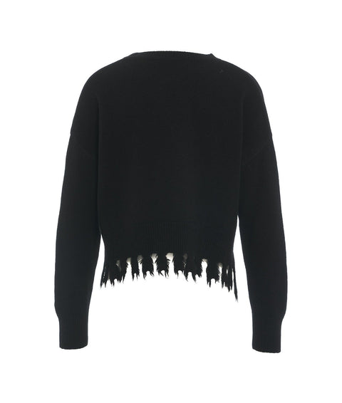 Knit pullover con frange #nero