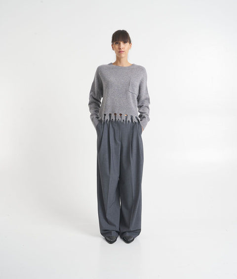 Knit pullover con frange #grigio