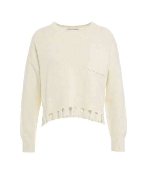 Knit pullover con frange #bianco