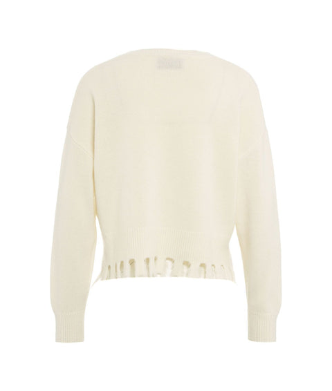 Knit pullover con frange #bianco