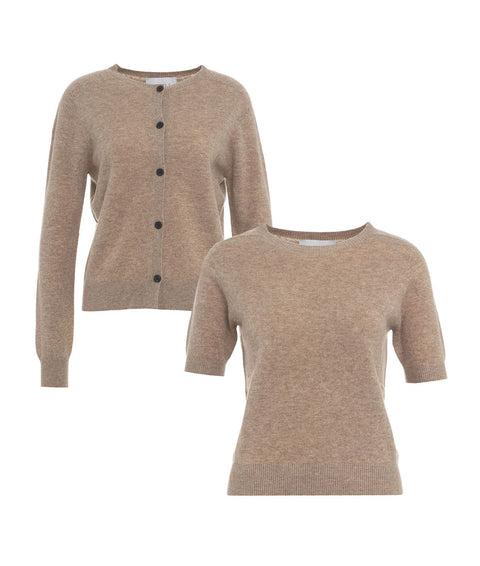 Set: Cardigan e t-shirt in lana #marrone