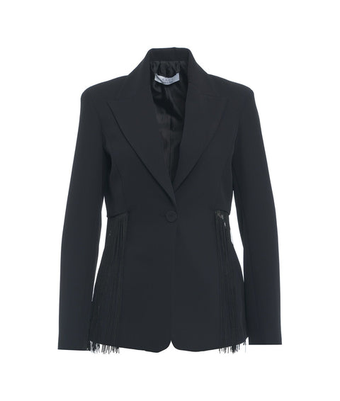 Blazer monopetto con dettaglio di frange #nero