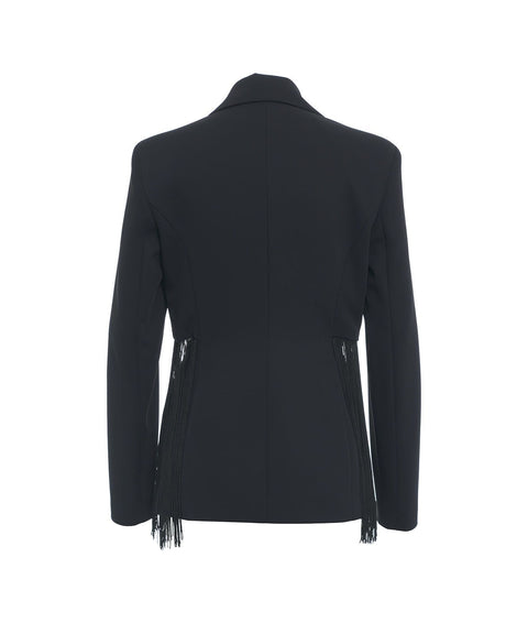 Blazer monopetto con dettaglio di frange #nero