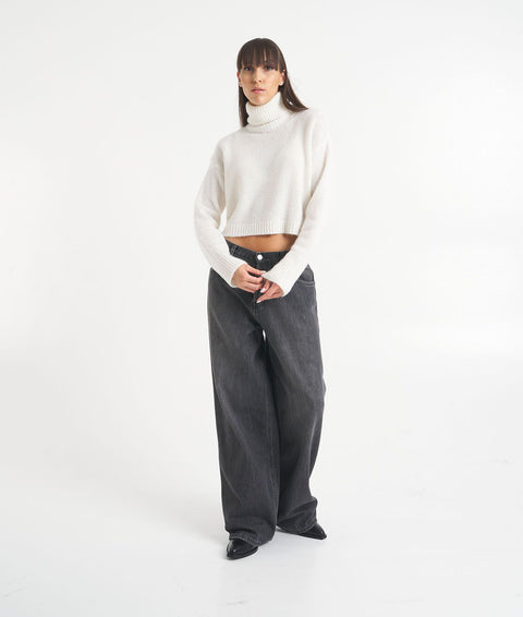 Maglione cropped a collo alto #bianco