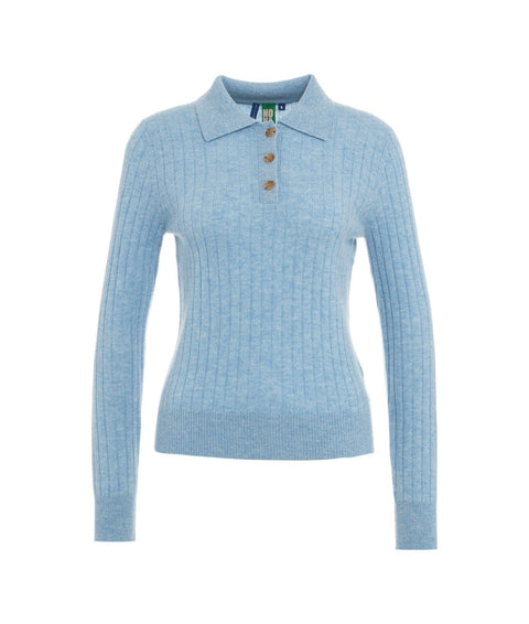 Maglione con collo a polo in cashmere #blu