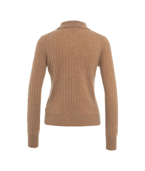 Maglione con collo a polo in cashmere #marrone