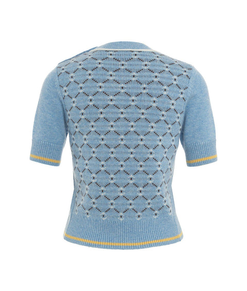 T-shirt a maglia in lana e cashmere #blu