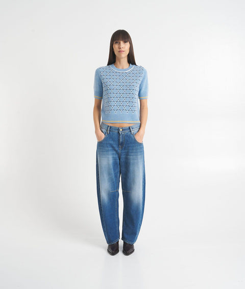 T-shirt a maglia in lana e cashmere #blu