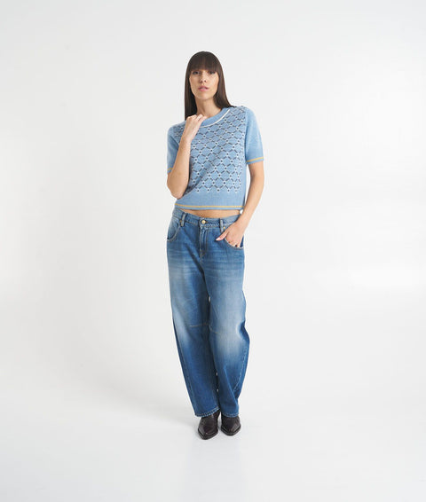 T-shirt a maglia in lana e cashmere #blu