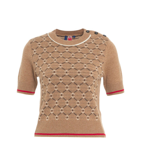 T-shirt a maglia in lana e cashmere #marrone