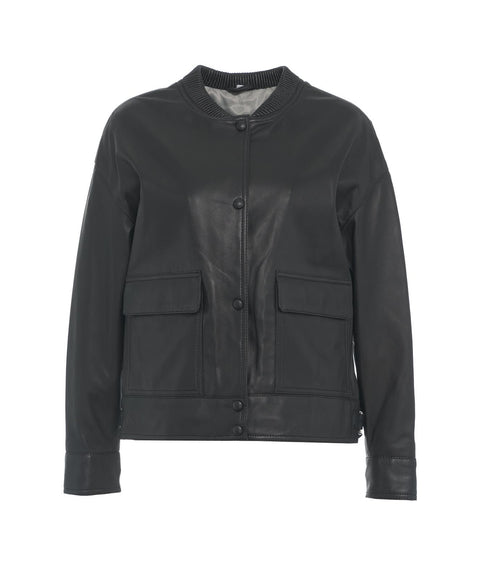 Giacca bomber in pelle #nero