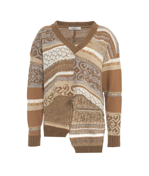 Maglione asimmetrico in misto lana #marrone