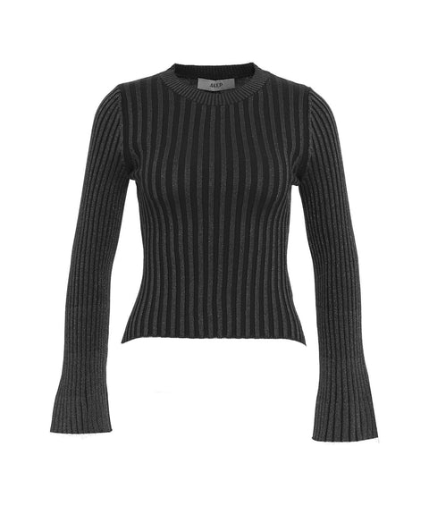 Pullover in maglia lurex a coste #nero