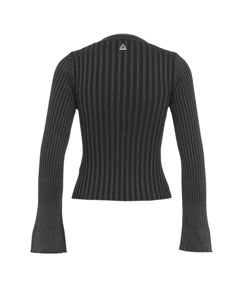 Pullover in maglia lurex a coste #nero