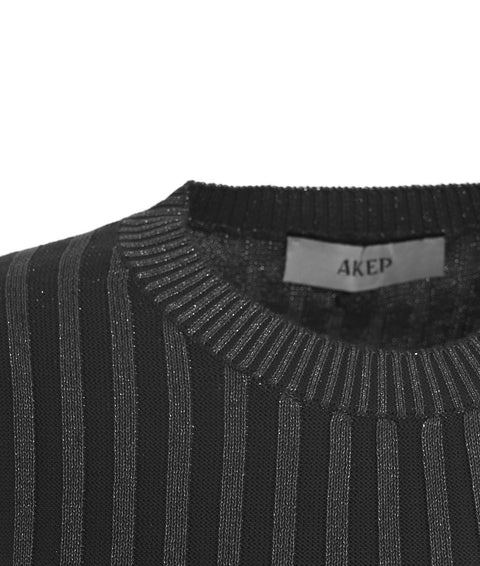 Pullover in maglia lurex a coste #nero