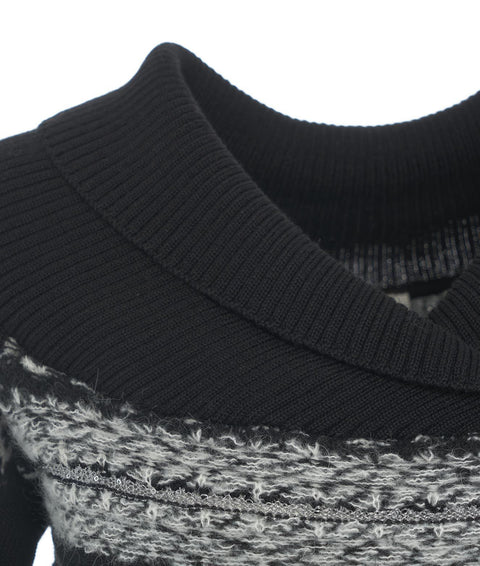 Maglia jacquard con scollo bardot #nero