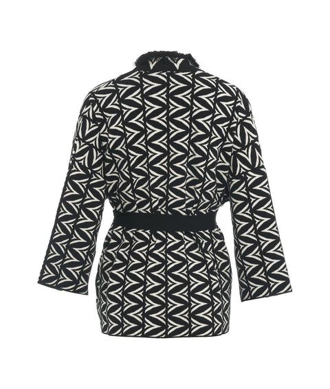 Cardigan jacquard con cintura #nero