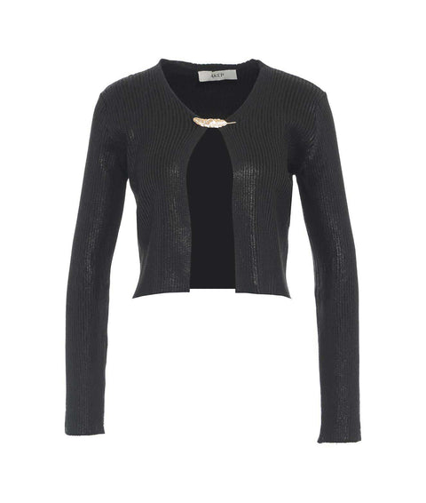 Cropped cardigan a maglia con spilla #nero