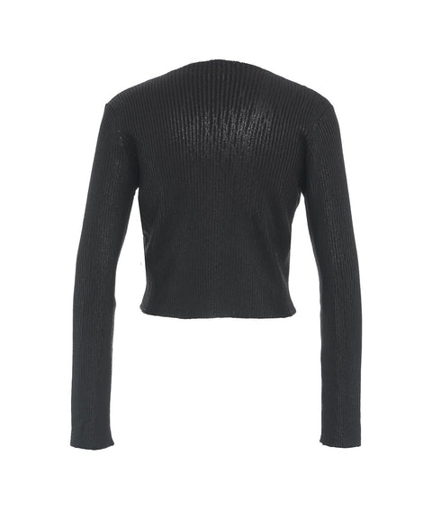 Cropped cardigan a maglia con spilla #nero