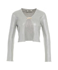 Cropped cardigan a maglia con spilla #argento