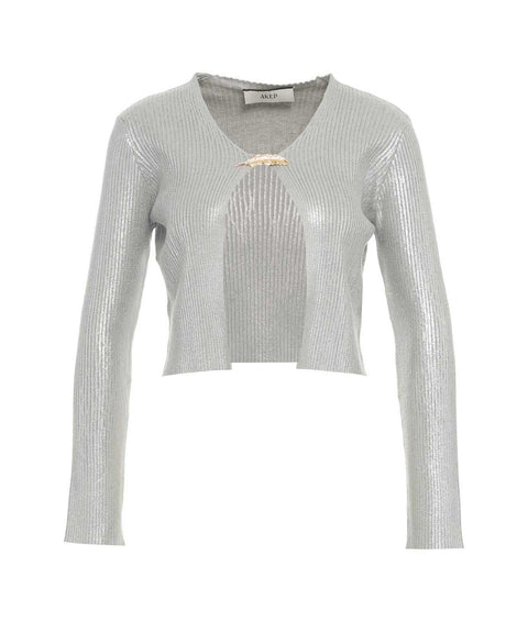 Cropped cardigan a maglia con spilla #argento