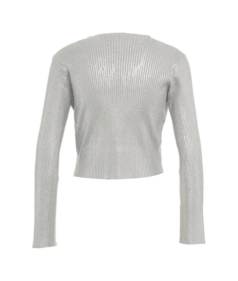 Cropped cardigan a maglia con spilla #argento