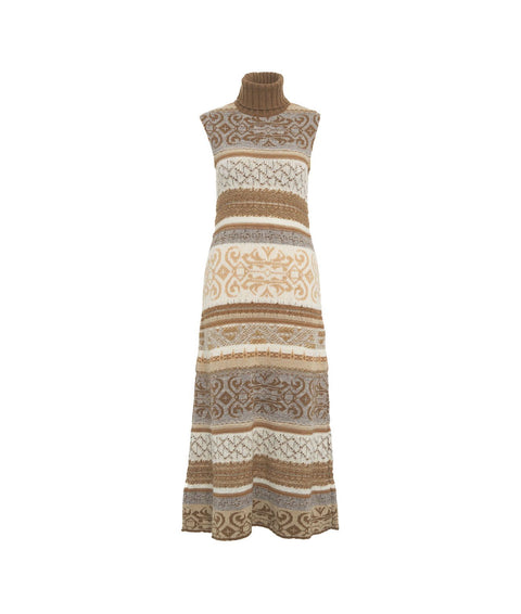 Abito in maglia jacquard con dolcevita #beige