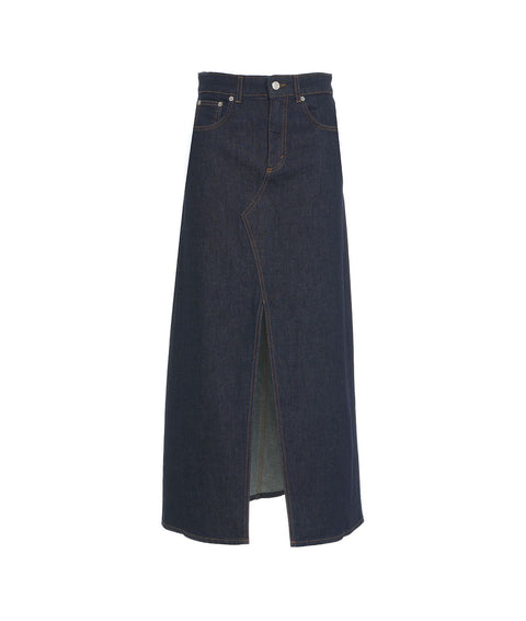 Gonna in denim con maxi spacco 'Farm' #blu