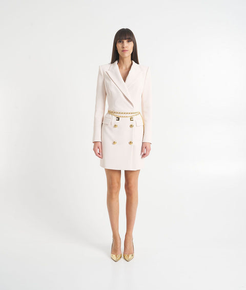 Abito blazer in crêpe stretch con cintura #bianco