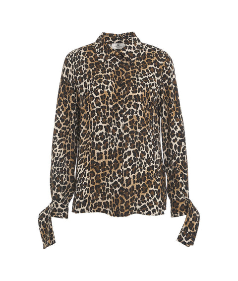 Camicia in georgette animalier con polsi a nastro #marrone