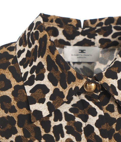 Camicia in georgette animalier con polsi a nastro #marrone