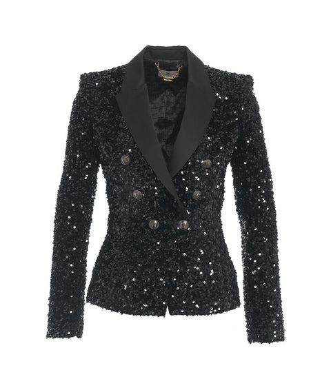 Blazer in ciniglia con pailettes #nero