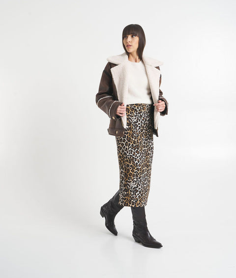 Gonna midi con motivo animalier #marrone