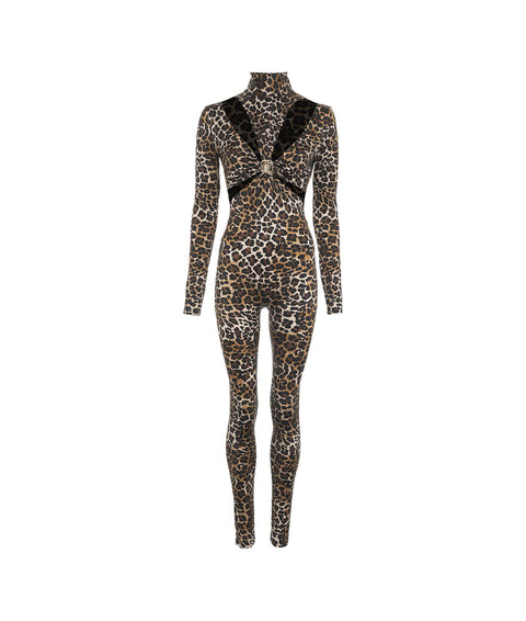 Tuta con stampa animalier e cut-out #marrone