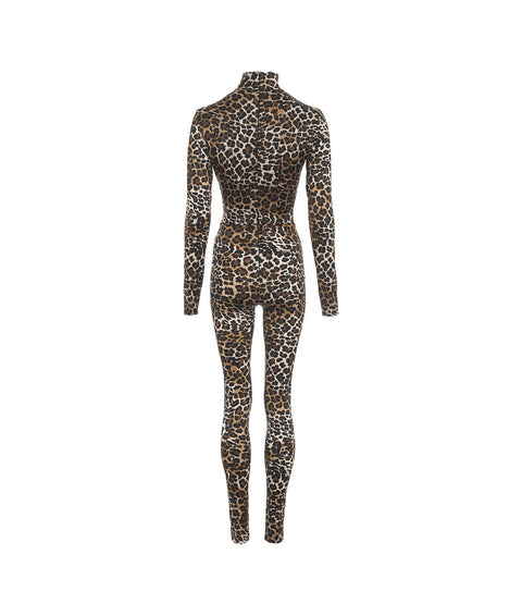 Tuta con stampa animalier e cut-out #marrone