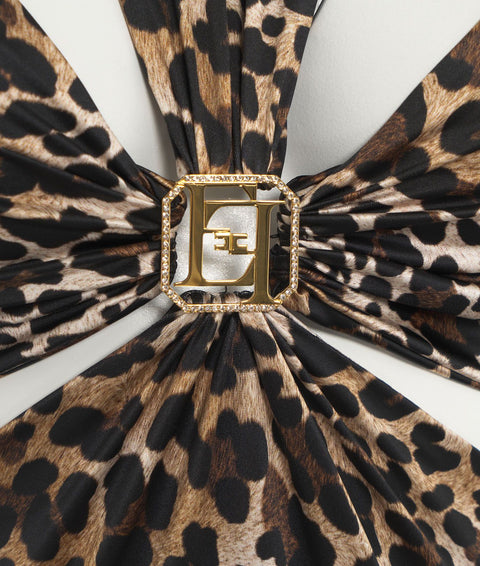 Tuta con stampa animalier e cut-out #marrone