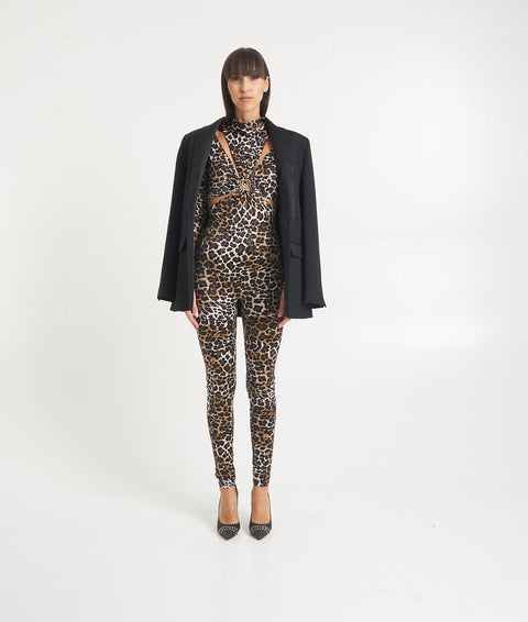 Tuta con stampa animalier e cut-out #marrone