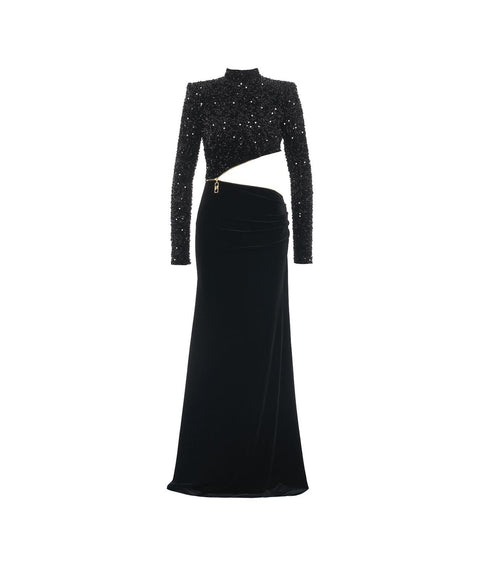 Maxi abito in ciniglia con paillettes e cut-out #nero