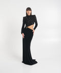 Maxi abito in ciniglia con paillettes e cut-out #nero