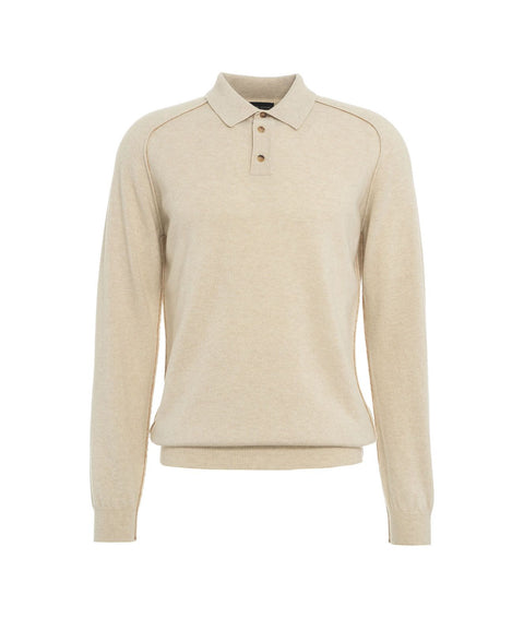 Maglione in merino con colletto a polo #beige